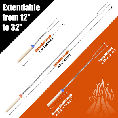 Extendable Stainless Steel Roasting Sticks 10 pcs