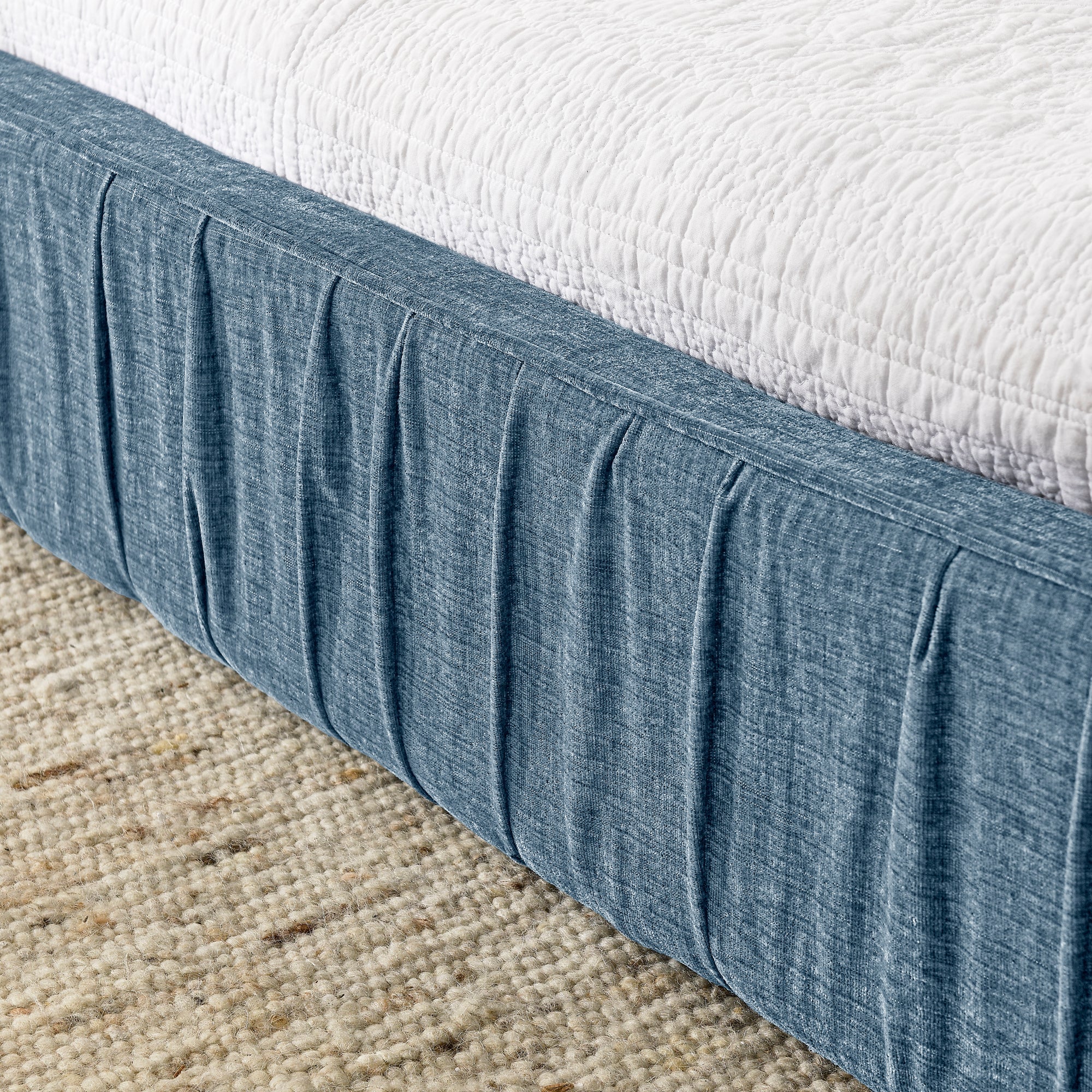 Modern Queen Size Upholstered Bed Frame with Pleated Chenille Fabric