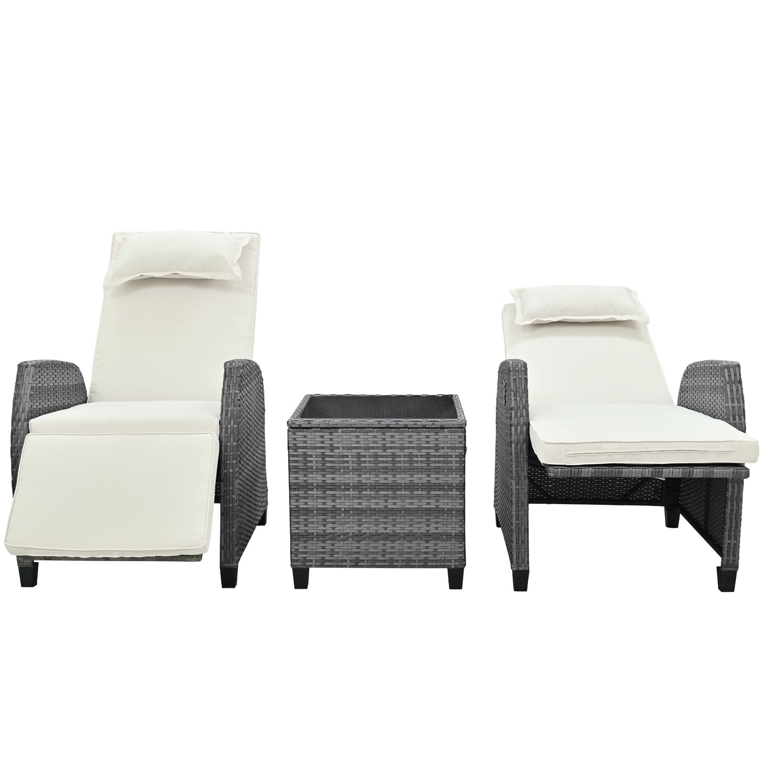 Outdoor Rattan Two-person Combination With Coffee Table, Adjustable,