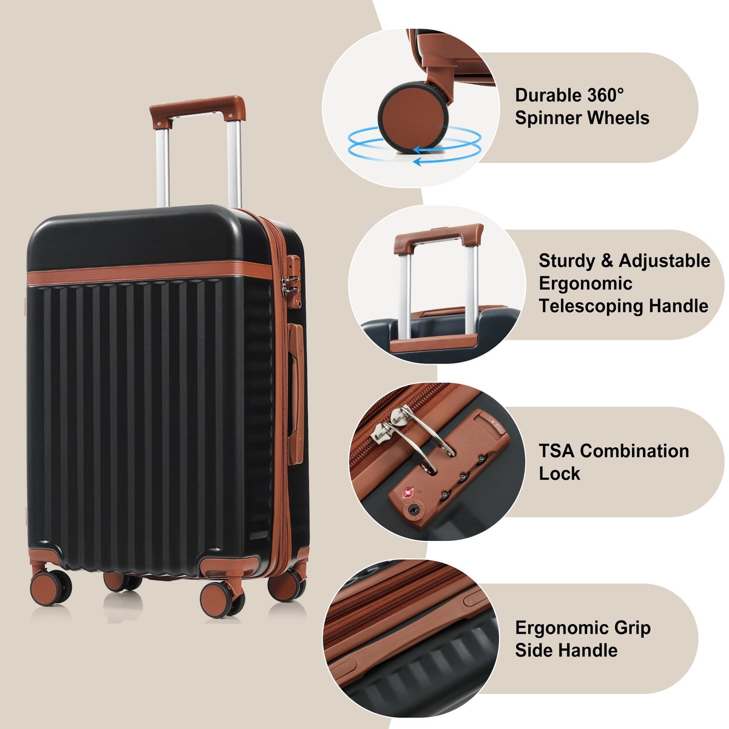Luggage Set of 3, 20inch with USB Port, front opening design Airline