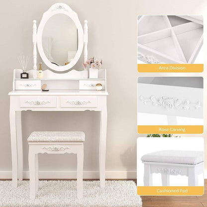 Wood Makeup Vanity Set with Mirror &amp; Stool