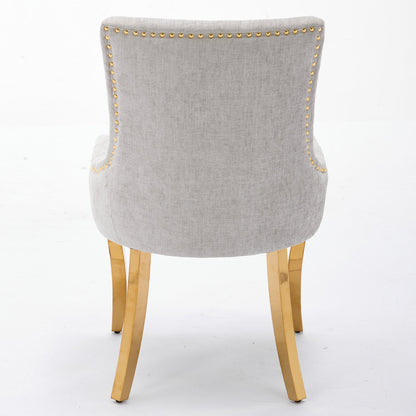 Chenille Dining Chairs, Modern Style with Curved Gold - Plated Legs &amp;