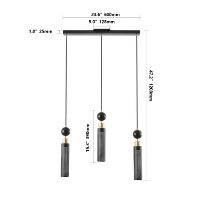 Modern Black and Gold 3-Light Pendant Chandelier, Adjustable Hanging