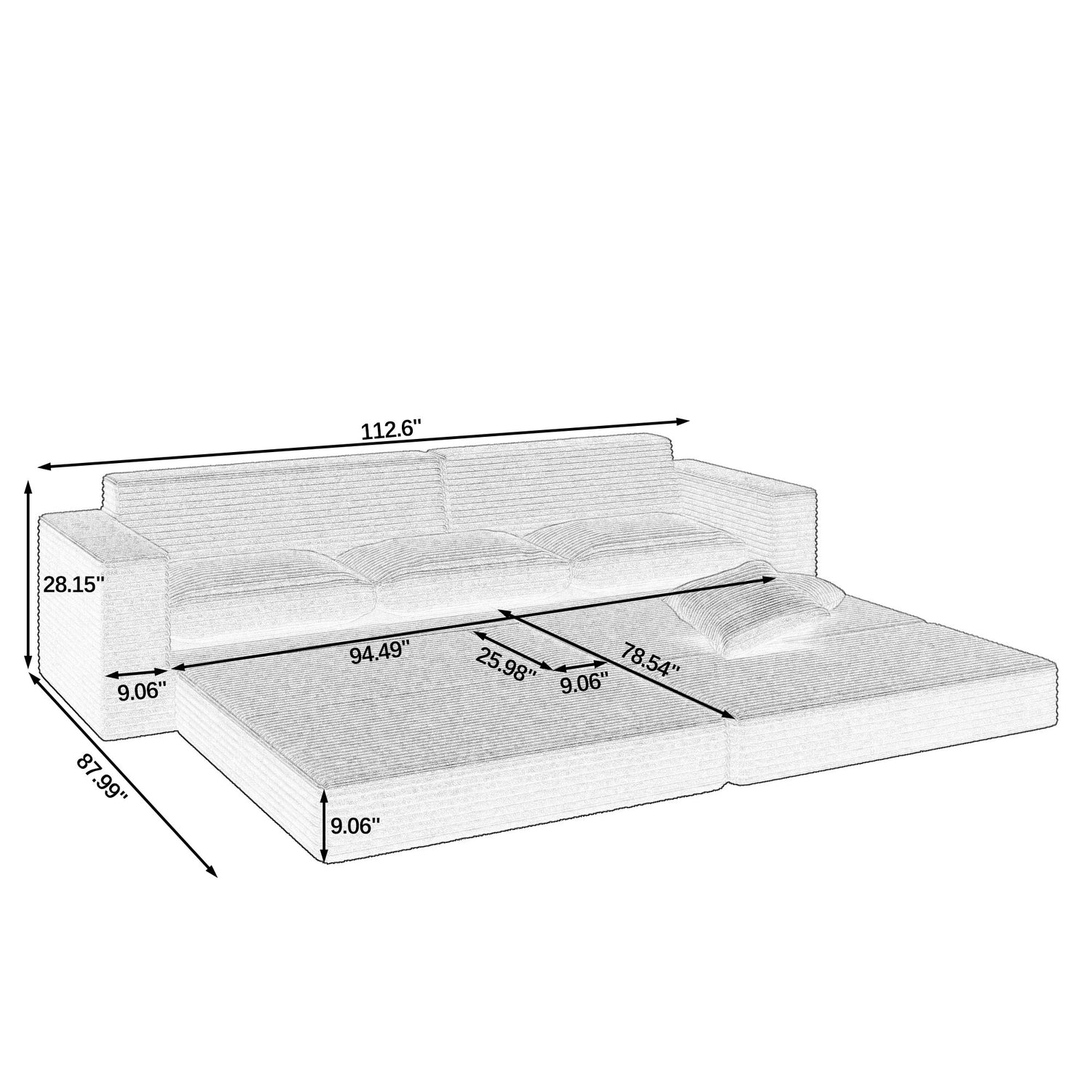 Right sofa seat,L shape Modular Sectional Sofa, Compressed Sectional