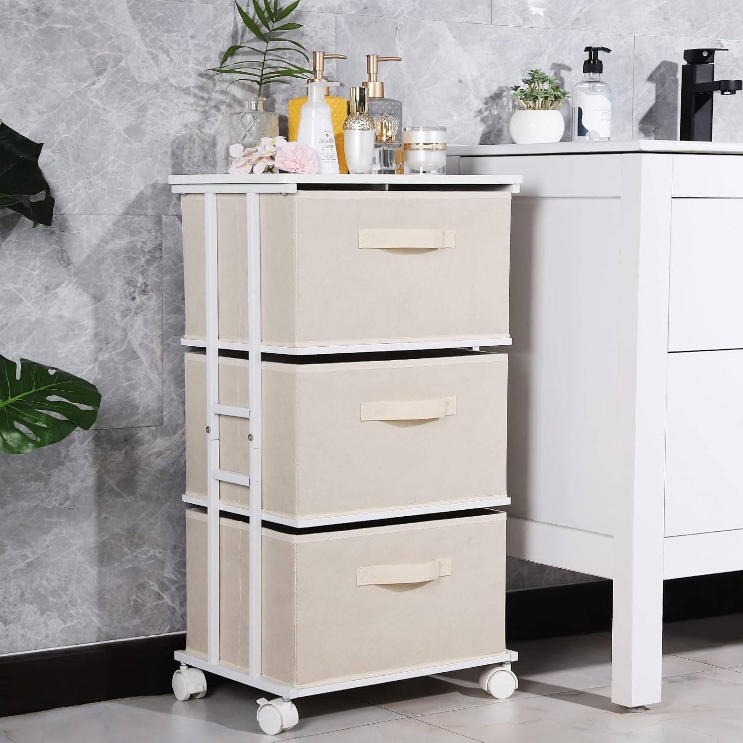 Dresser Tower with 3 Drawers,Fabric Dresser Drawer Organizer