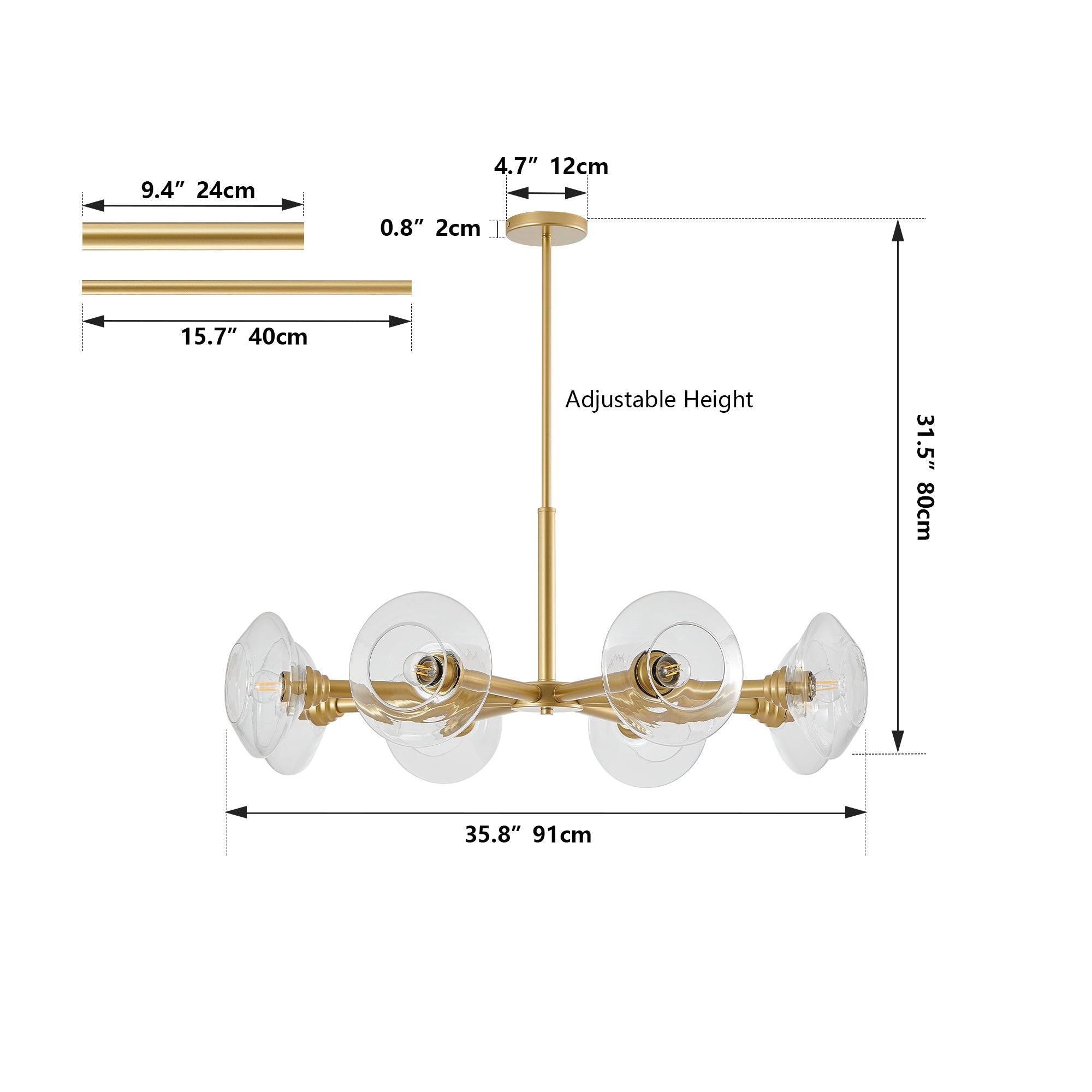 Modern Gold 8-Light Sputnik Chandelier with Clear Glass Shades,