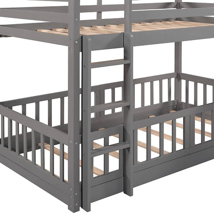 Gray Twin Bunk Bed with Slide and Ladder