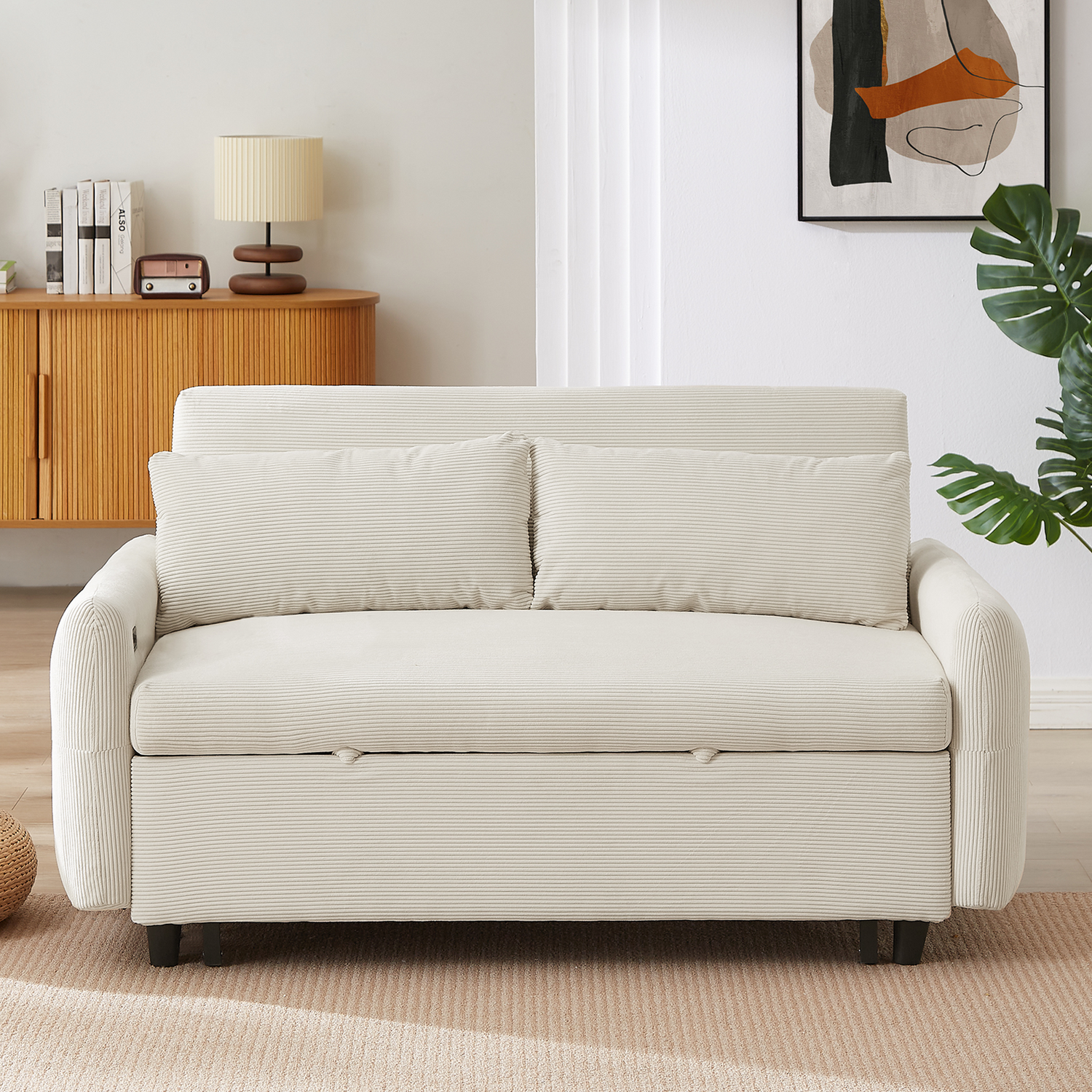 57.48" Pull-out Sofa Bed Convertible Couch 2 Seat Loveseat Sofa Modern