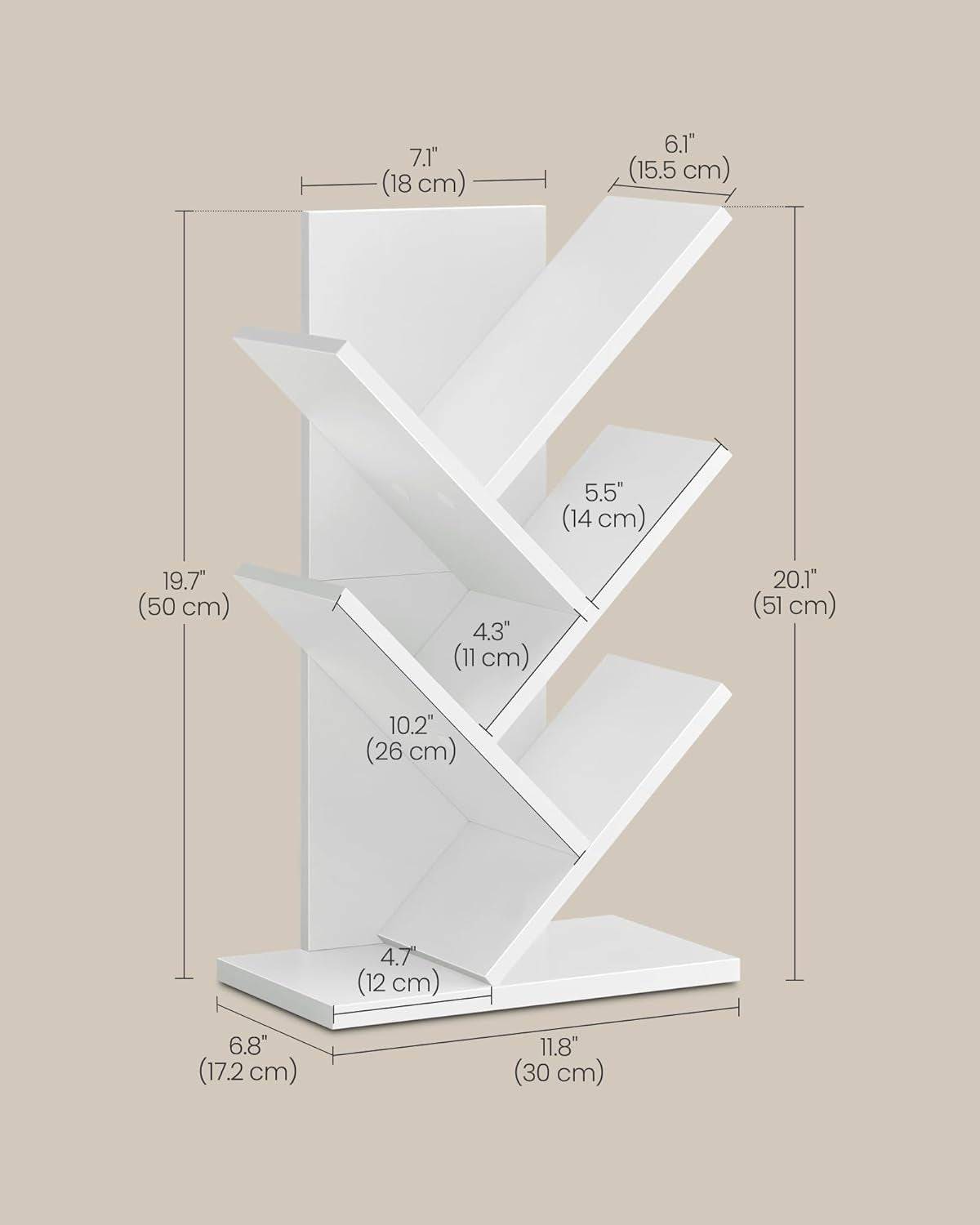 Tree Bookshelf, 5-Tier Bookcase, Small Bookshelf, Space-Saving Corner