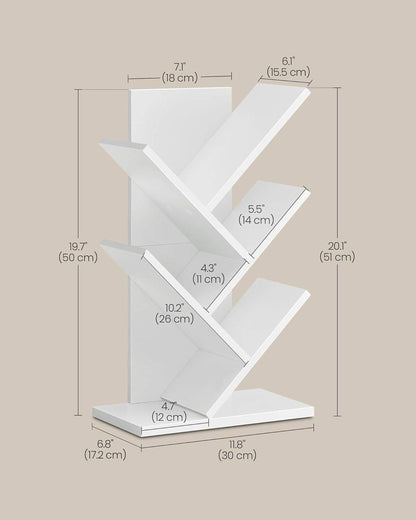 Tree Bookshelf, 5-Tier Bookcase, Small Bookshelf, Space-Saving Corner