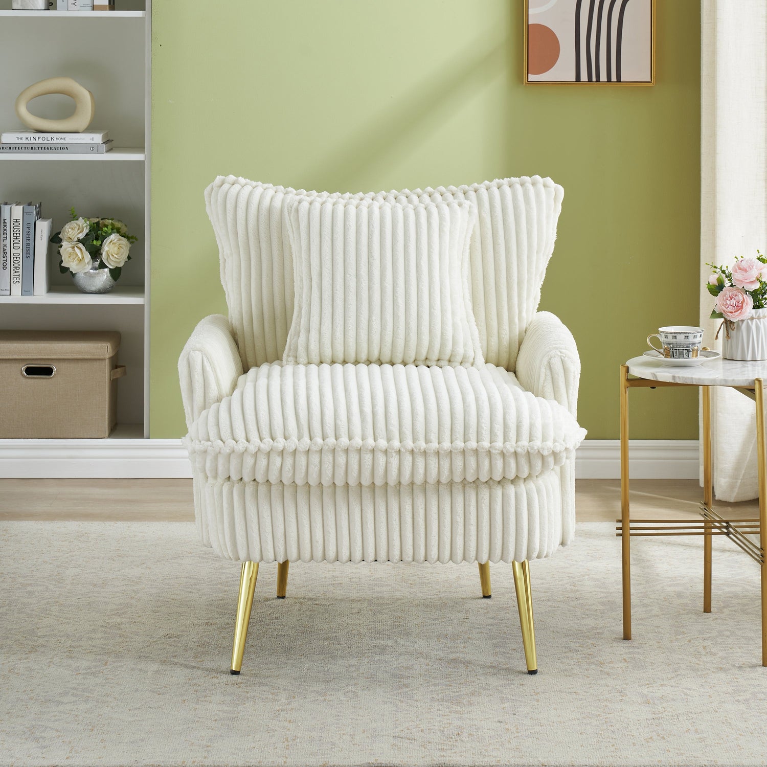 30.31 inch single chair Fashion sofa, beige sofa, coarse corduroy
