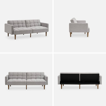 Gray Fabric Twin Futon Sofa Bed with Arms