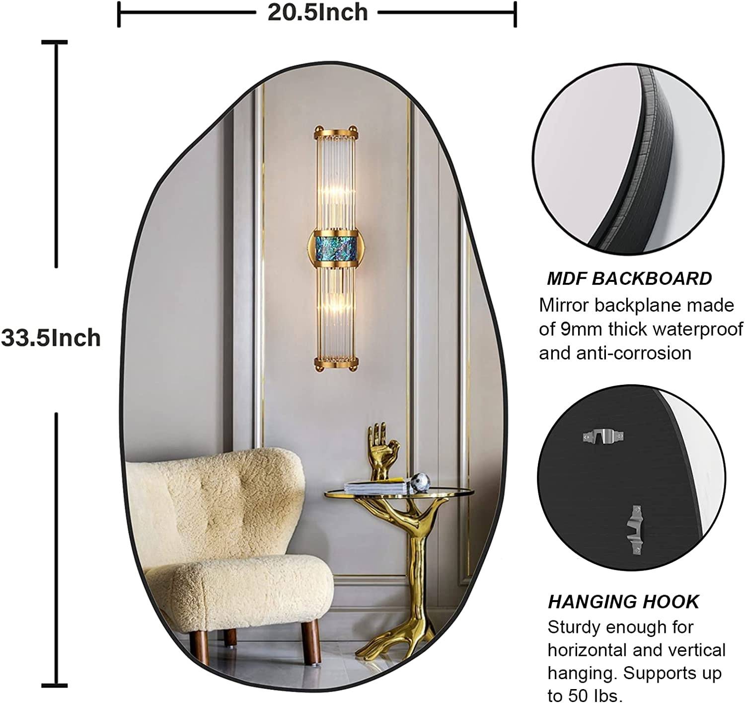 Large Irregular Asymmetrical Wall Mirror Black Bathroom Vanity