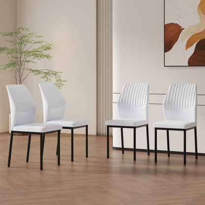 Luxury Simple Chair - Set of 4 White PU Material High Resilience