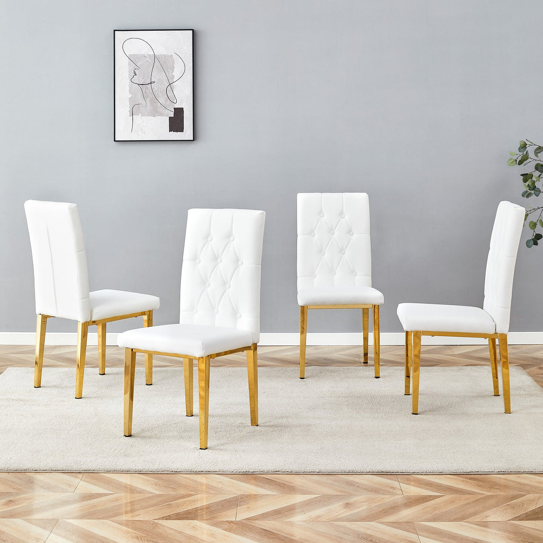 4 piece set of white dining chairs brings a touch of elegance and