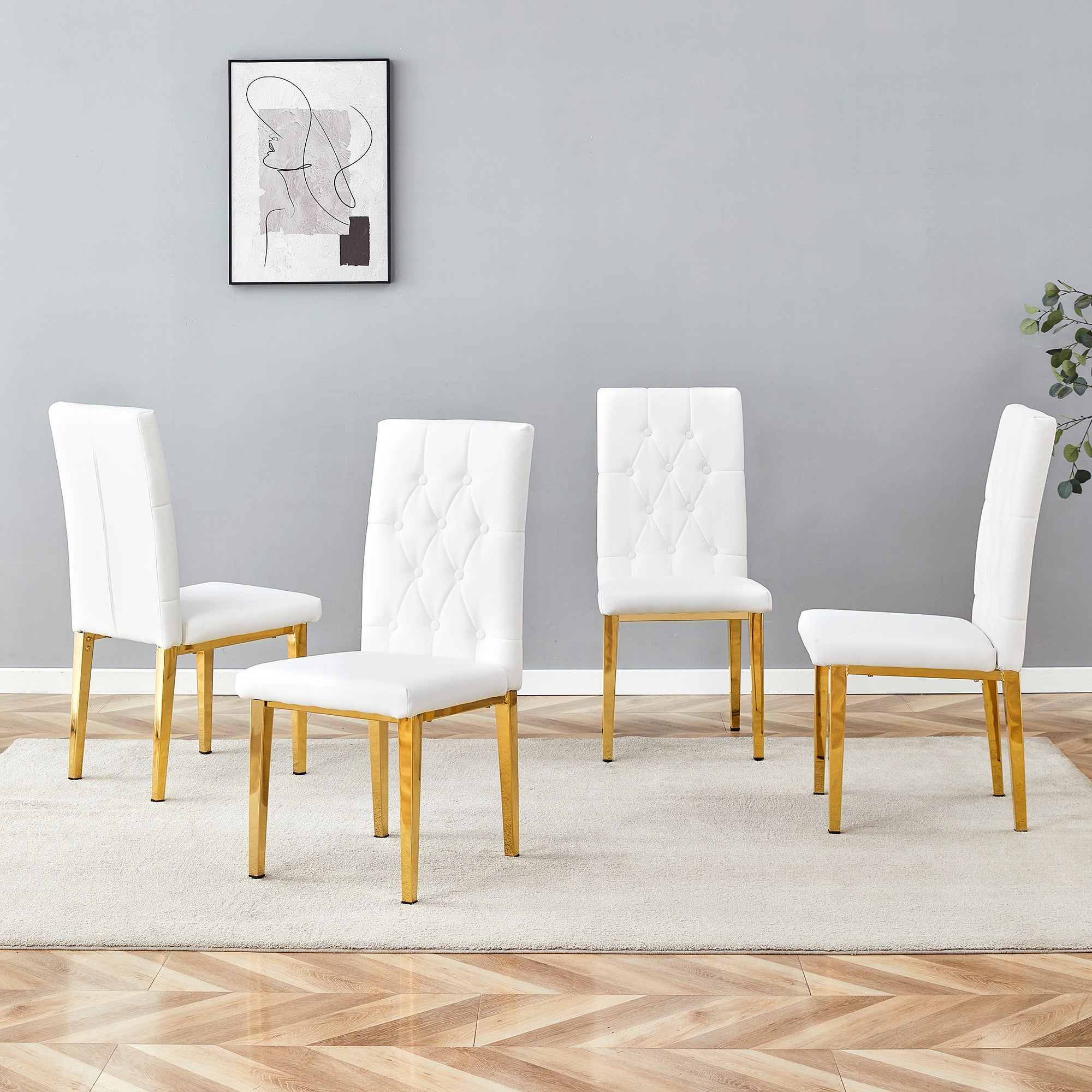 4 piece set of white dining chairs brings a touch of elegance and