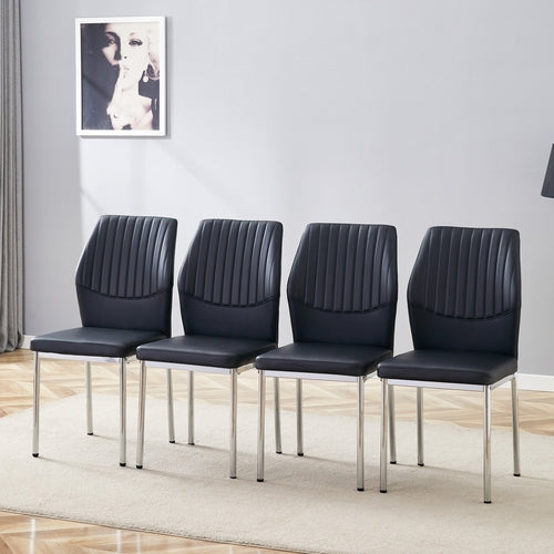 Luxury Simple Chair - Set of 4 BLACK PU Material High Resilience