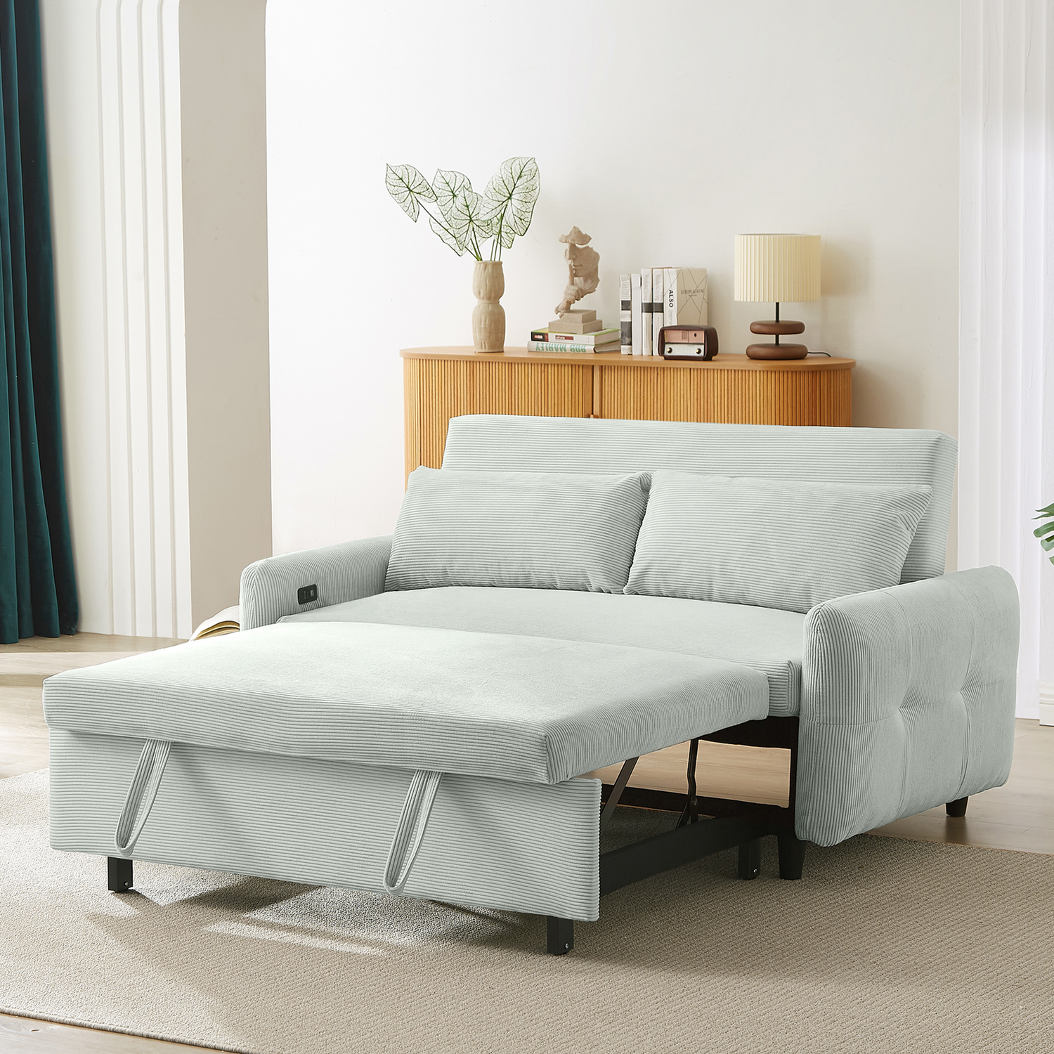 57.48" Pull-out Sofa Bed Convertible Couch 2 Seat Loveseat Sofa Modern
