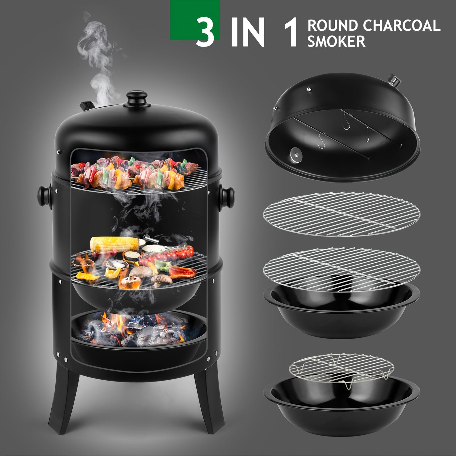 Iron Spray Smoker Carbon Grill, Black