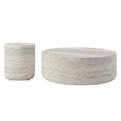 Set of 2 Faux MARS Pattern Coffee Tables side Table Round Tea Faux
