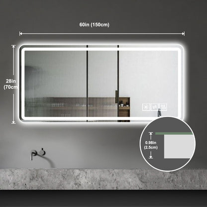 28*60inch LED Bathroom Vanity Mirror ,wall mirror,Anti-Fog,