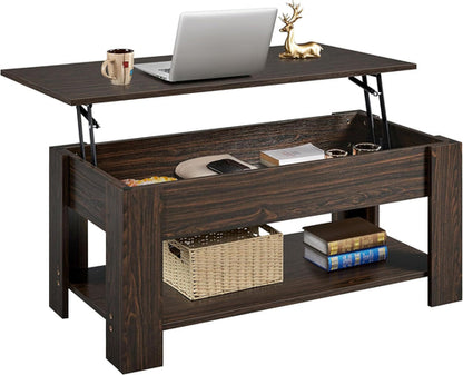 Lift Top Coffee Table with Hidden Compartment and Storage Shelf,