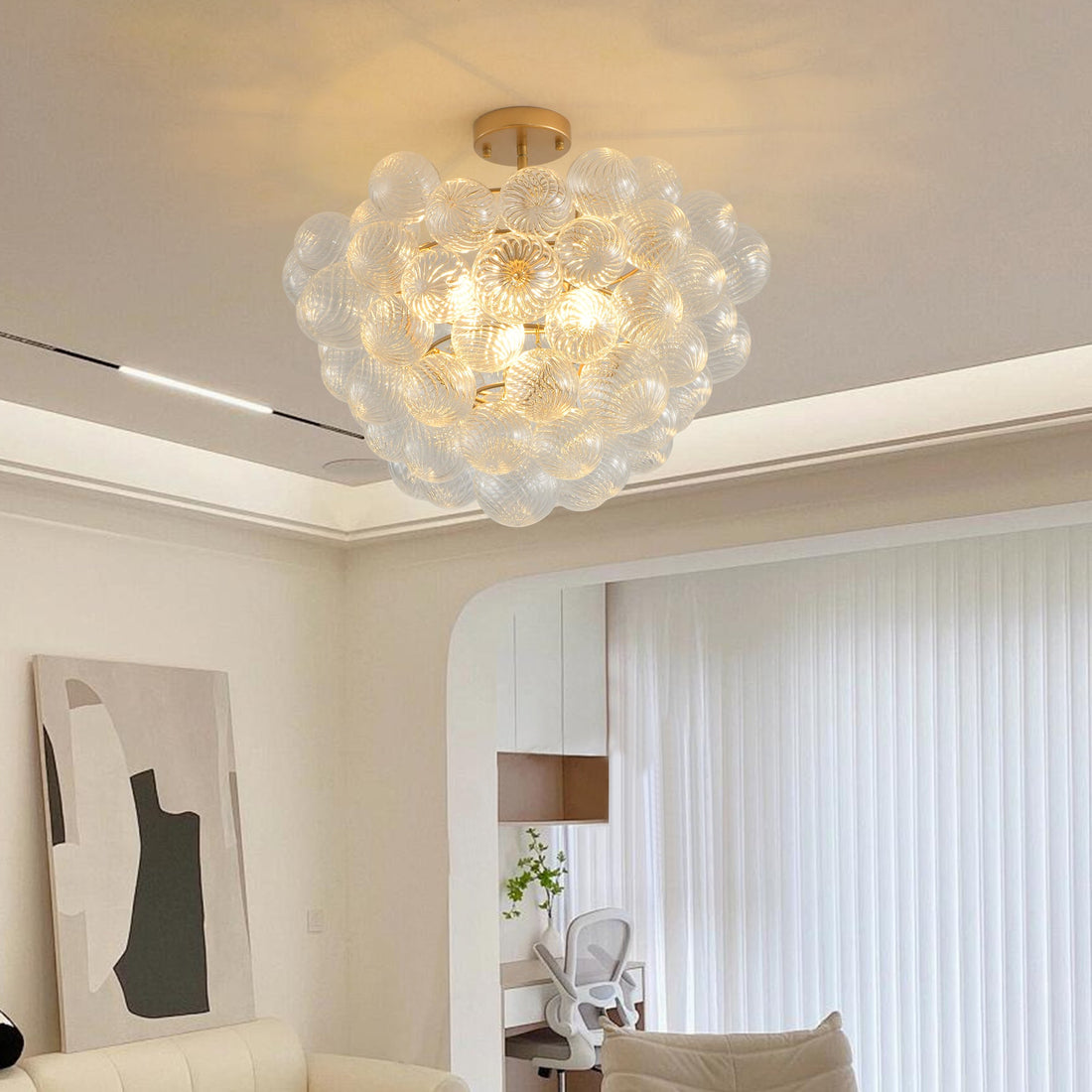 20-Inch Gold Ceiling Pendant Light with Threaded Clear Glass Globe