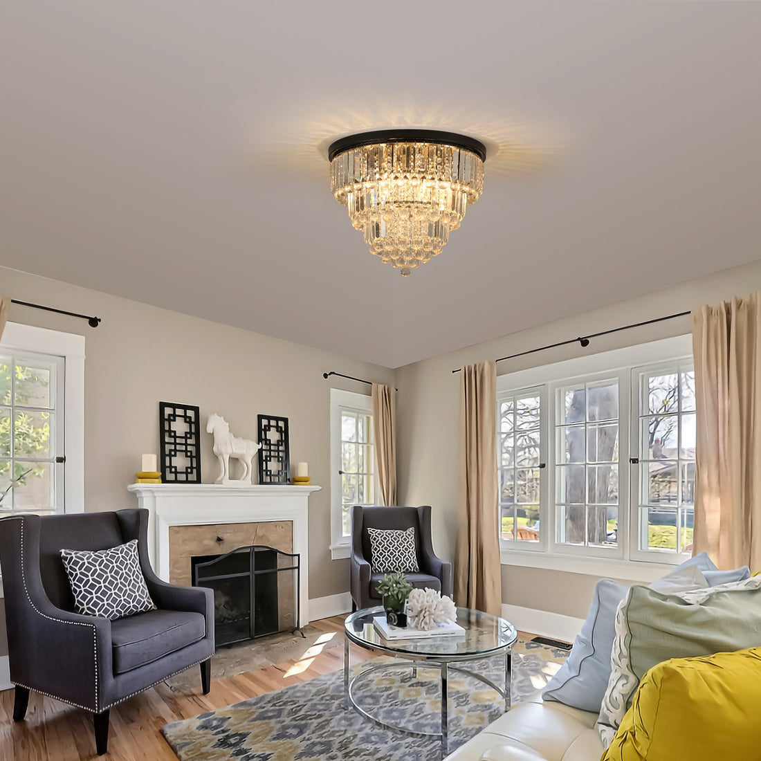 Black luxury modern style crystal lights, large ceiling chandeliers,