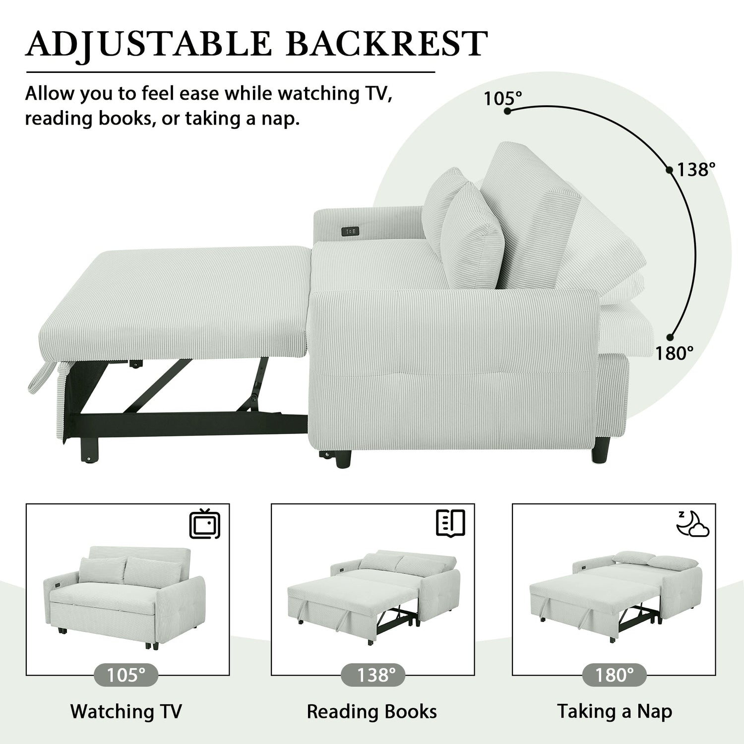 57.48" Pull-out Sofa Bed Convertible Couch 2 Seat Loveseat Sofa Modern