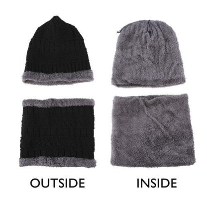 Black Winter Hat and Scarf Set Warm Fleece Lined Beanie unisex