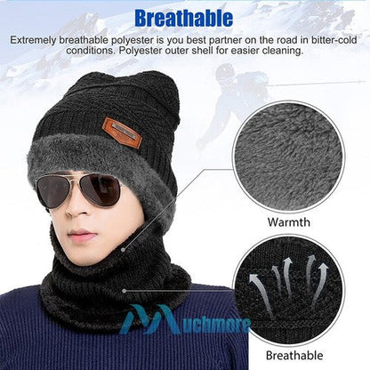 Black Winter Hat and Scarf Set Warm Fleece Lined Beanie unisex