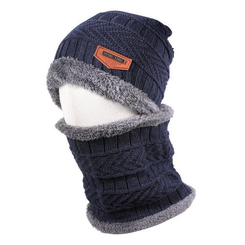 Black Winter Hat and Scarf Set Warm Fleece Lined Beanie unisex