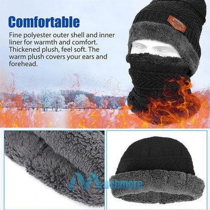 Black Winter Hat and Scarf Set Warm Fleece Lined Beanie unisex