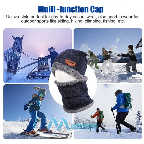 Black Winter Hat and Scarf Set Warm Fleece Lined Beanie unisex