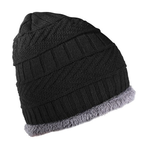 Black Winter Hat and Scarf Set Warm Fleece Lined Beanie unisex
