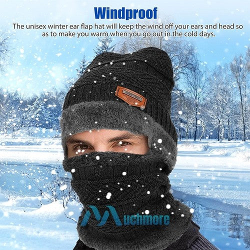 Black Winter Hat and Scarf Set Warm Fleece Lined Beanie unisex