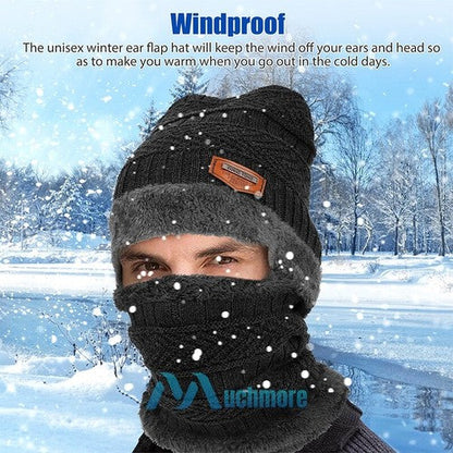 Black Winter Hat and Scarf Set Warm Fleece Lined Beanie unisex