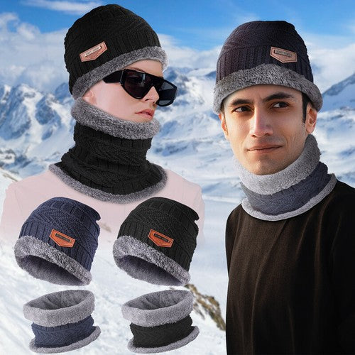 Black Winter Hat and Scarf Set Warm Fleece Lined Beanie unisex