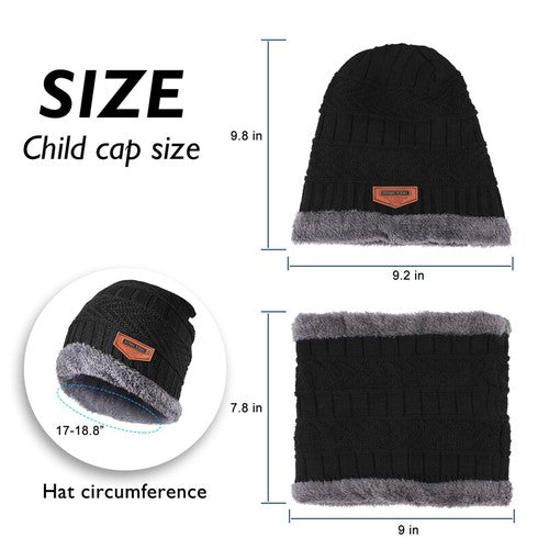 Black Winter Hat and Scarf Set Warm Fleece Lined Beanie unisex