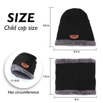 Black Winter Hat and Scarf Set Warm Fleece Lined Beanie unisex