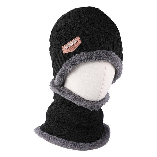 Black Winter Hat and Scarf Set Warm Fleece Lined Beanie unisex