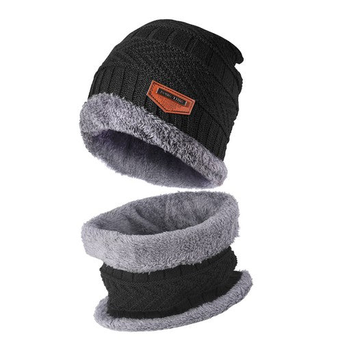 Black Winter Hat and Scarf Set Warm Fleece Lined Beanie unisex