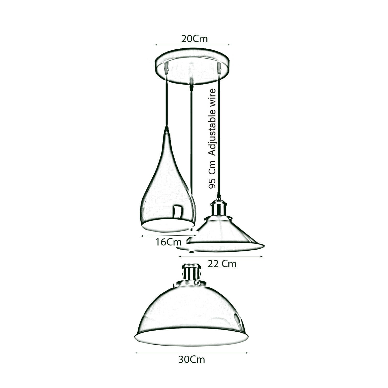 3 Head Pendant Light Metal Hanging Ceiling Light Fixture ~3515