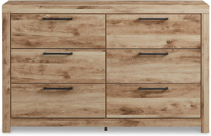 Hyanna Mid-Century Modern 6 Drawer Dresser, Light Brown &amp; Beige