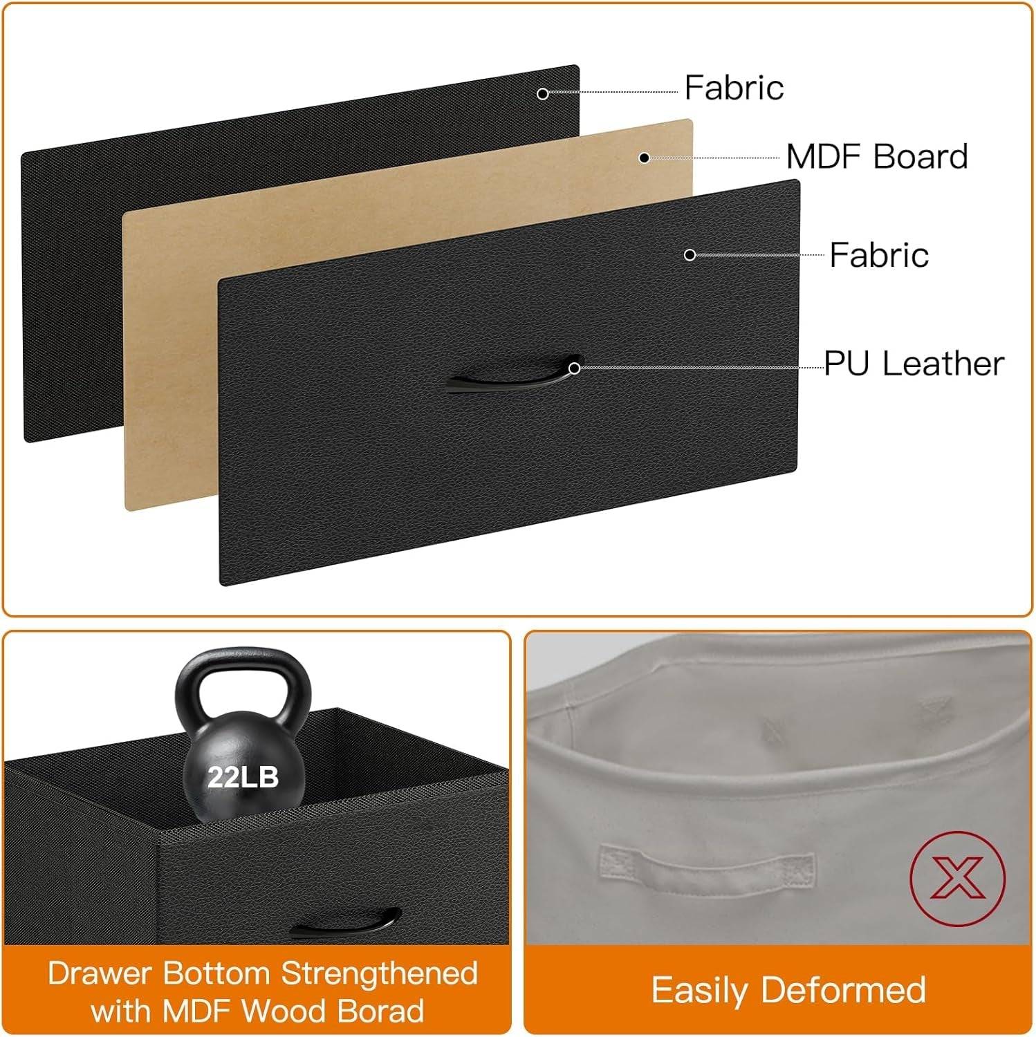 Black Dresser for Bedroom with Power Outlets and LED Lights, 55 Inch