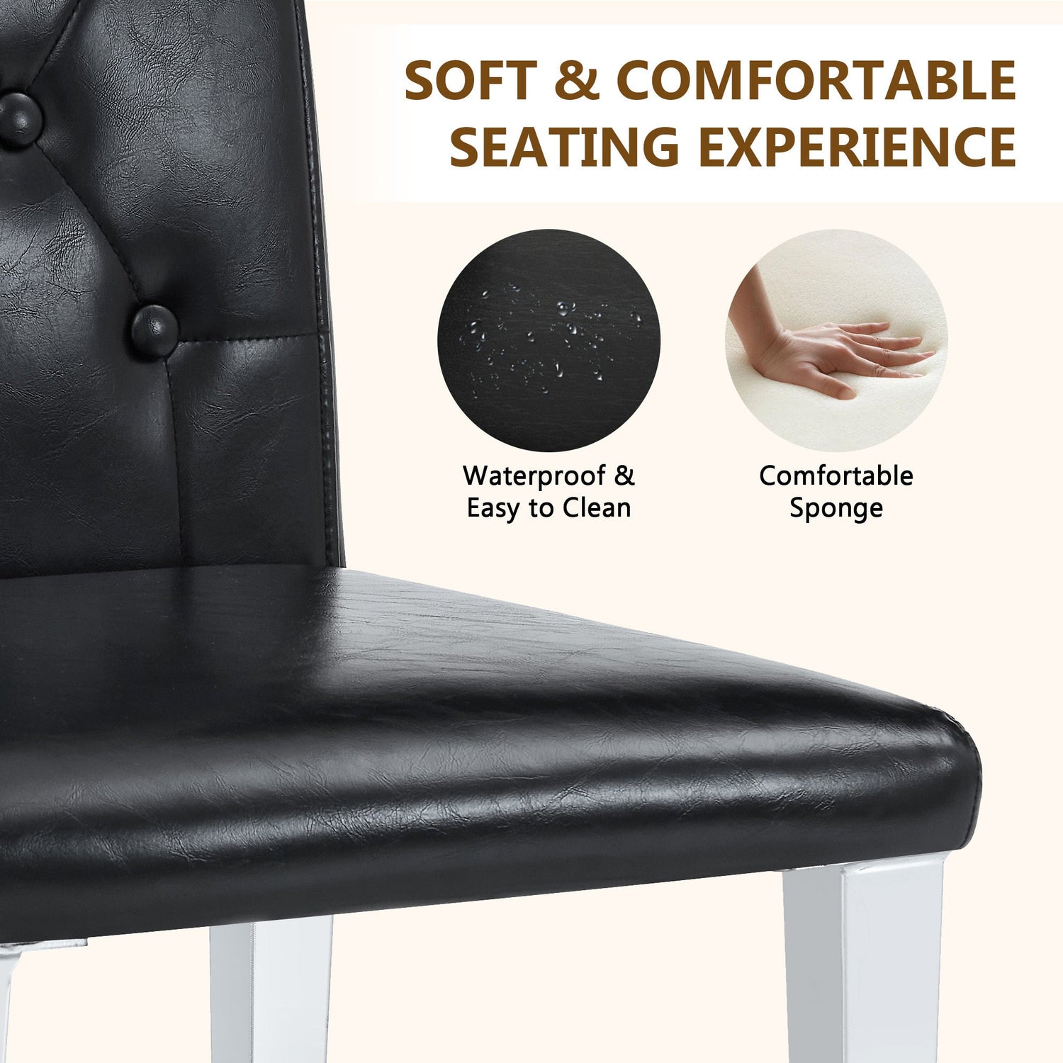 4-pack black PU dining chairs: ergonomic buckle backrest, 35 inches