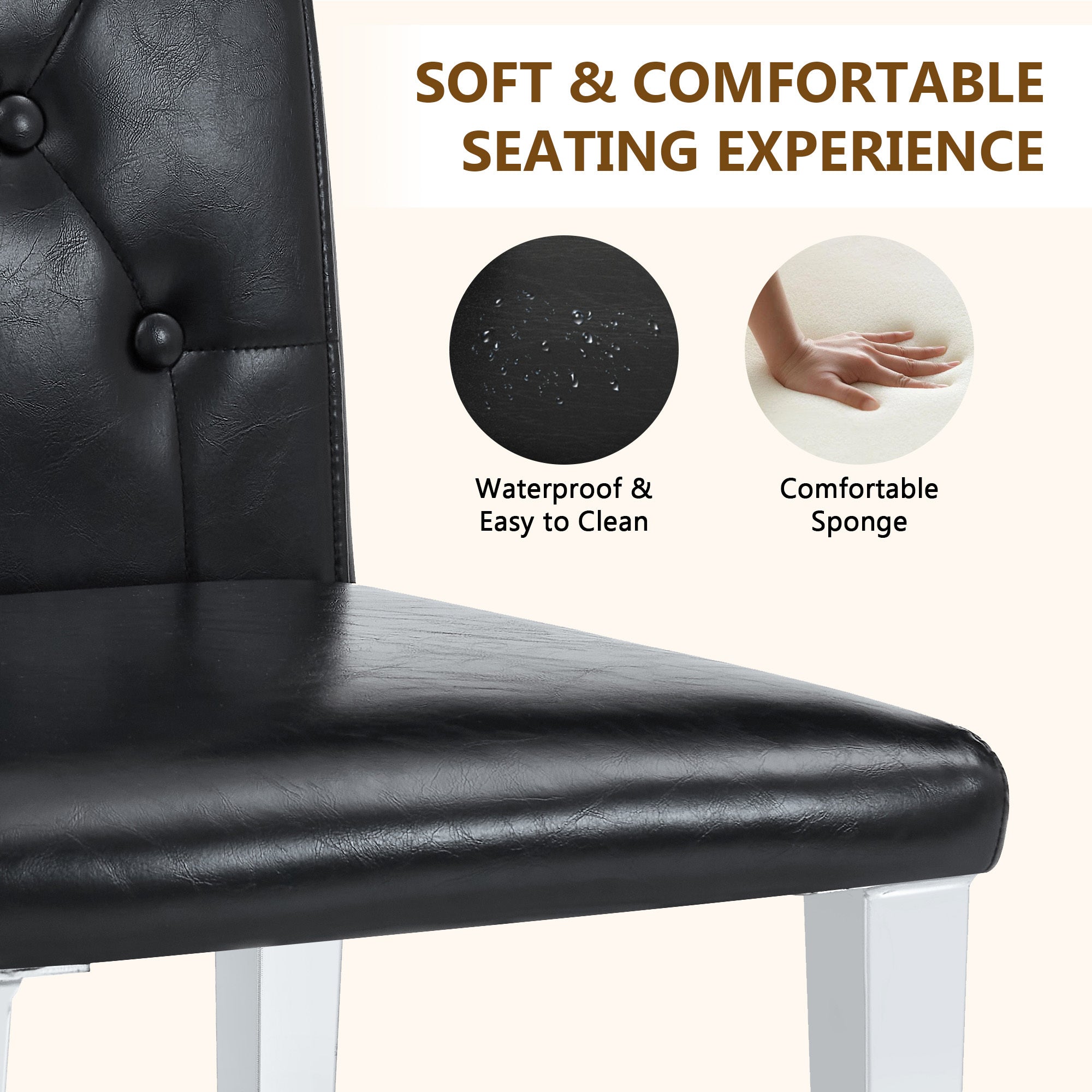 4-pack black PU dining chairs: ergonomic buckle backrest, 35 inches