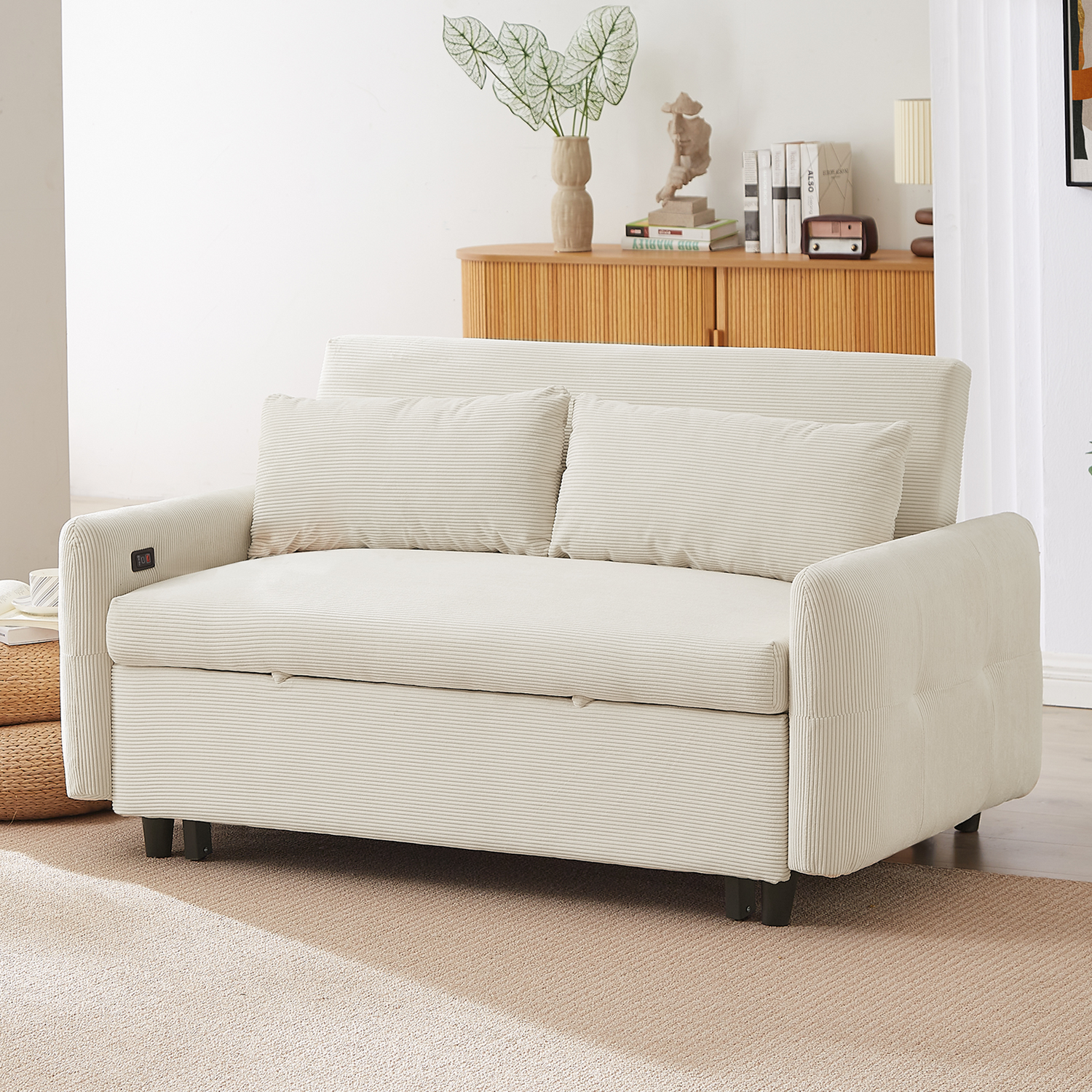 57.48" Pull-out Sofa Bed Convertible Couch 2 Seat Loveseat Sofa Modern