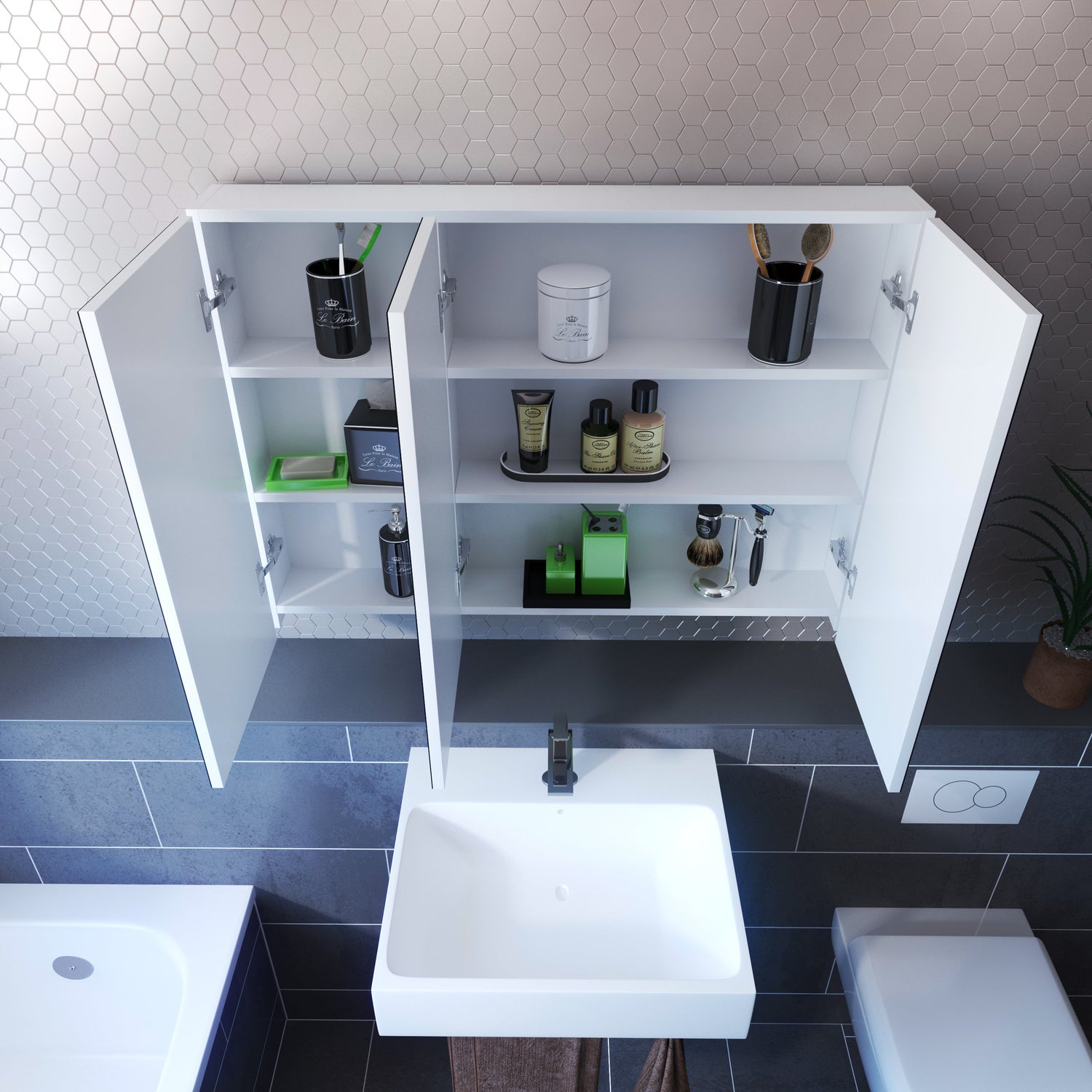 Three Door Frameless Medicine Cabinet With 4 Adjustable Shelves