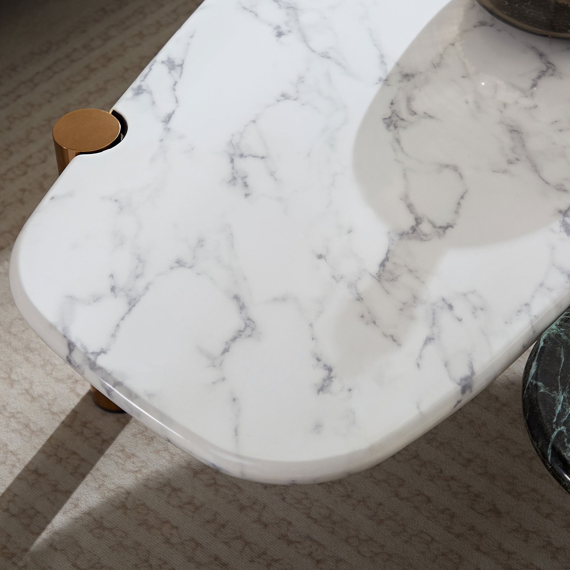 Faux Marble Coffee Tables Accent Tea Tables with Gold Metal Foot for